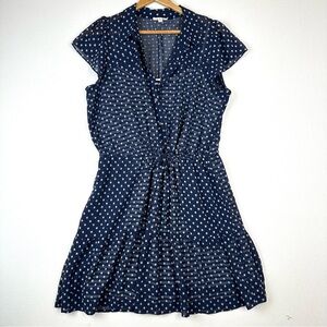 Maison Jules Shear Ditsy Print Overlay Stripe Tank Mini Dress Navy Nautical